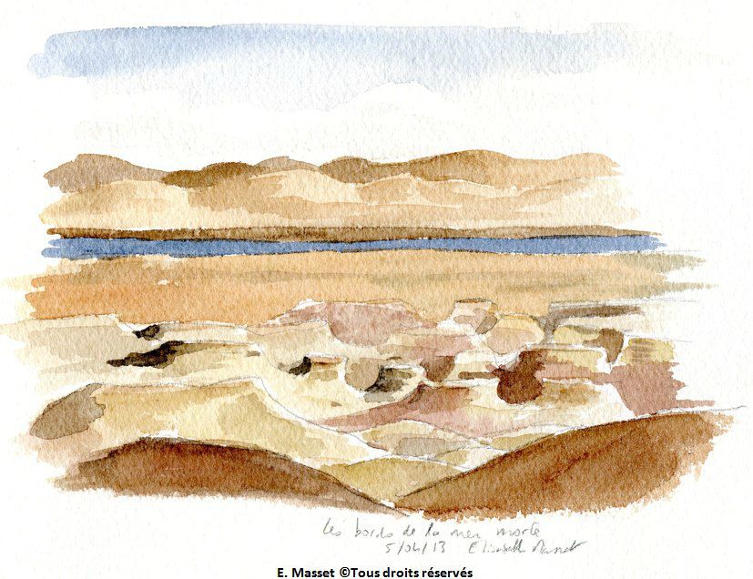Israel, désert de NeguevTentative de représenter les collines de marne au bord de la Mer Morte. Aquarelle. Avril 2013